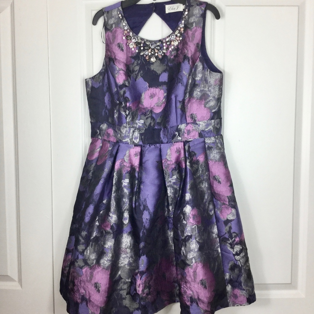 Eliza J Cocktail Dress Purple Floral Fit & Flare